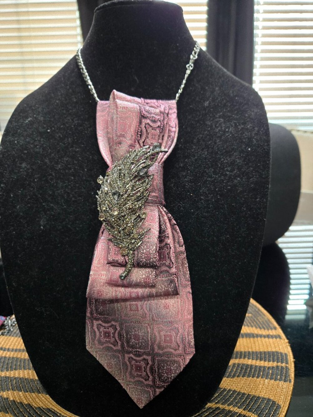 Decorative Tie Necklace with Brooch